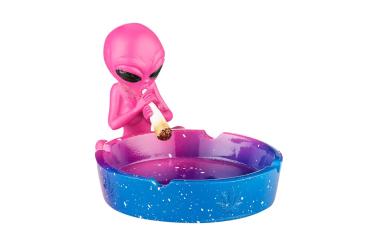 Aschenbecher "Alien mit Joint blau / pink"